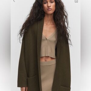 Mango Khaki Midi Oversize Sweater Coat